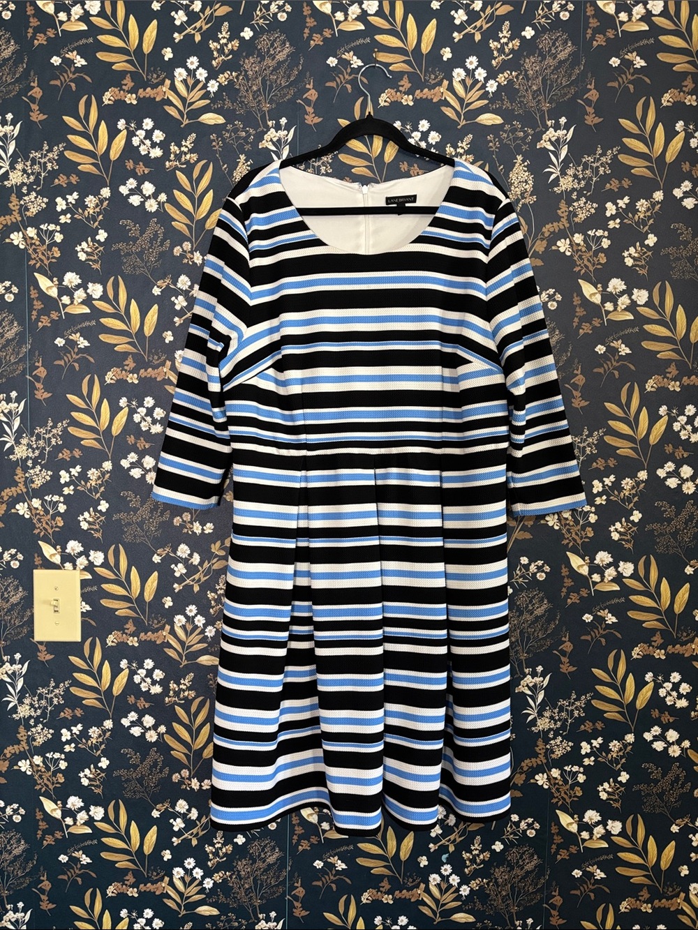 Lane Bryant Black White and Blue Striped Fit-and-Flare Dress Size 22